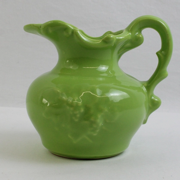 McCoy Unmarked Solid Green Color Ceramic Pitcher 5" Tall FLAWED