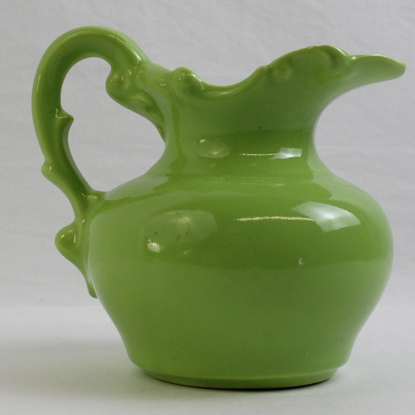McCoy Unmarked Solid Green Color Ceramic Pitcher 5" Tall FLAWED