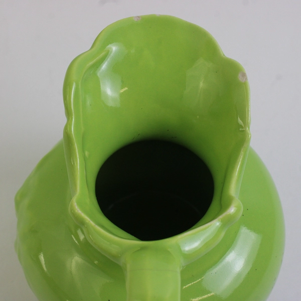 McCoy Unmarked Solid Green Color Ceramic Pitcher 5" Tall FLAWED