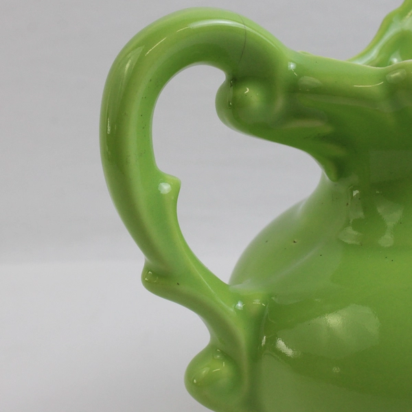 McCoy Unmarked Solid Green Color Ceramic Pitcher 5" Tall FLAWED