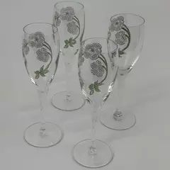 4 Hand Painted Perrier Jouet Belle Epoque Crystal Champagne Flutes