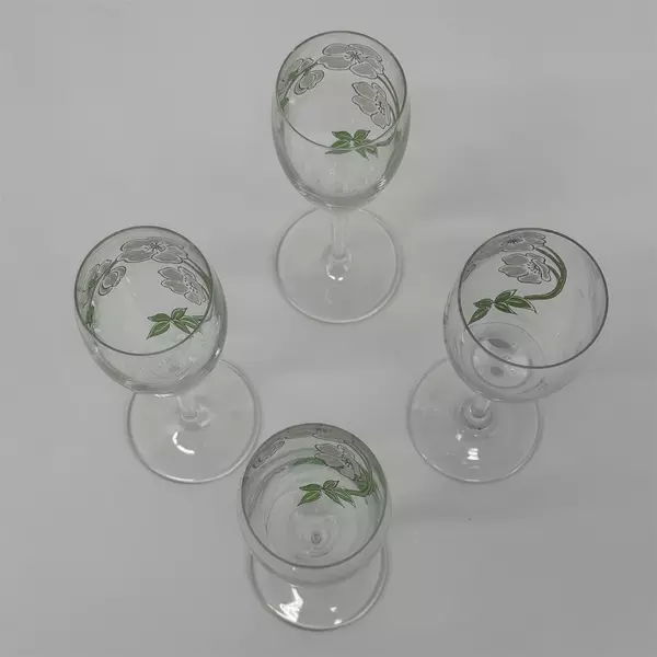 4 Hand Painted Perrier Jouet Belle Epoque Crystal Champagne Flutes