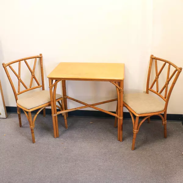 Heywood Wakefield Bamboo End Table and 2 Chairs Set Vintage Mid Century Modern