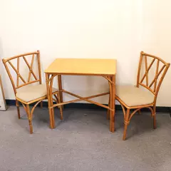 Heywood Wakefield Bamboo End Table and 2 Chairs Set Vintage Mid Century Modern