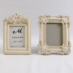 Lot of 2 Vintage-Style Resin Picture Photo Frames White Ornate 2.5x3.5 Size