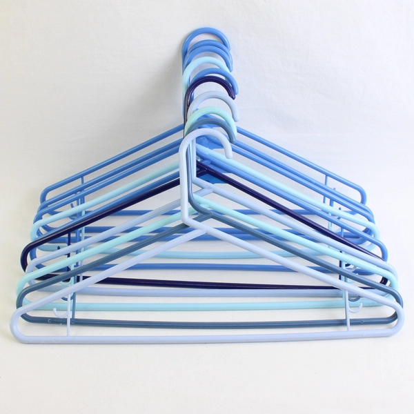 Lot of 10 Various Shades Blue Plastic Tubular Clothing Hangers
