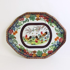 VTG Daher Decorated Ware Metal Serving Tray Rooster & Floral Design 13.5"x17.5"