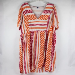 Old Navy Women's XL White, Pink, and Orange Jacquard Short Sleeve Dress