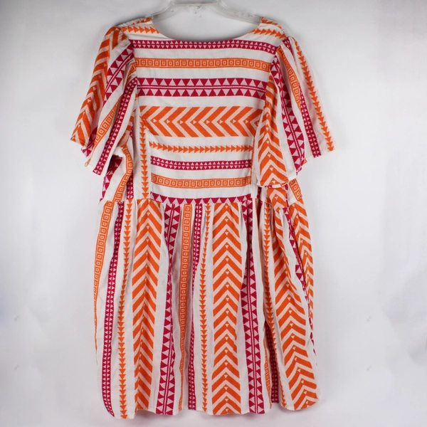 Old Navy Women's XL White, Pink, and Orange Jacquard Short Sleeve Dress