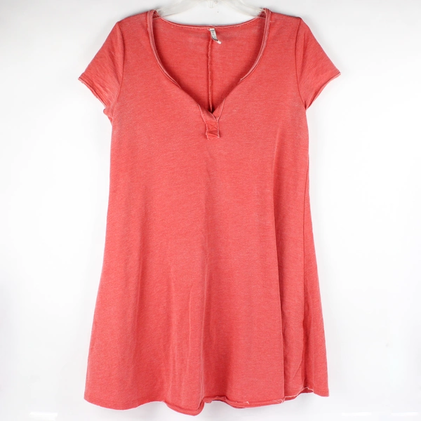 Z Supply Women's S Coral Red Cotton Blend Short Sleeve Shirt Dress