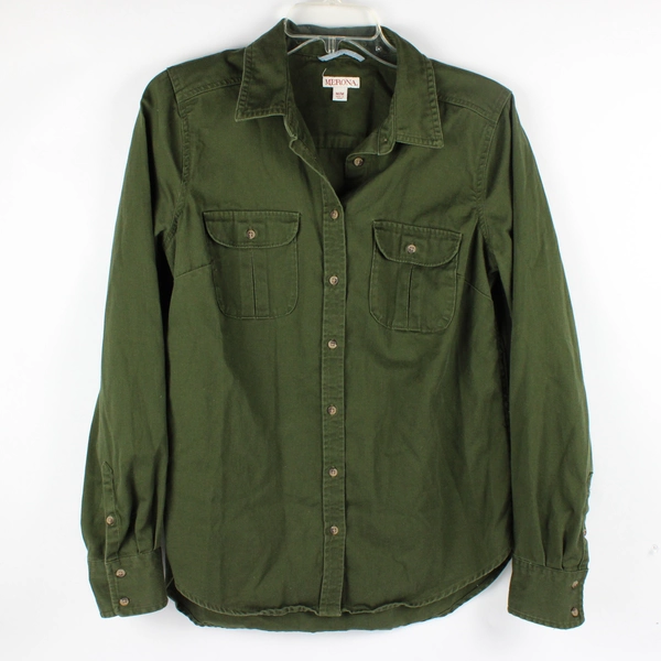 Merona Army Green Utility Long Sleeve  Button-Up Shirt Women's Size Medium