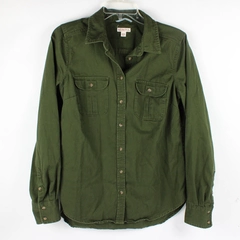 Merona Army Green Utility Long Sleeve  Button-Up Shirt Women's Size Medium