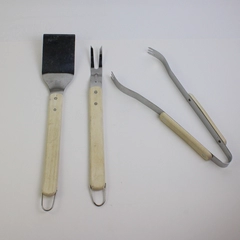 Lot of 3 Unbranded Stainless Steel Light Wood Handled BBQ Utensils