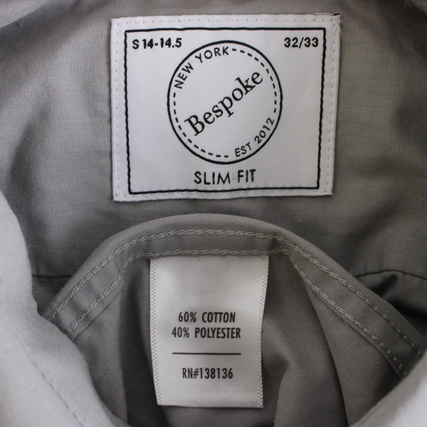 Bespoke Gray Slim Fit Button-Up Men's Size Small 14-14.5 32/33 FLAWED