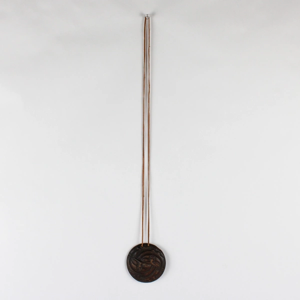 Handmade Carved Pottery Medallion Pendant Necklace 18"