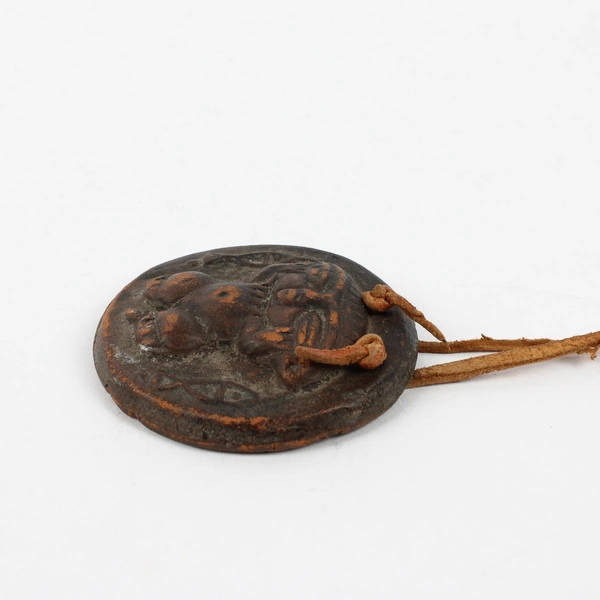 Handmade Carved Tribal Pottery Medallion Pendant Necklace 17"