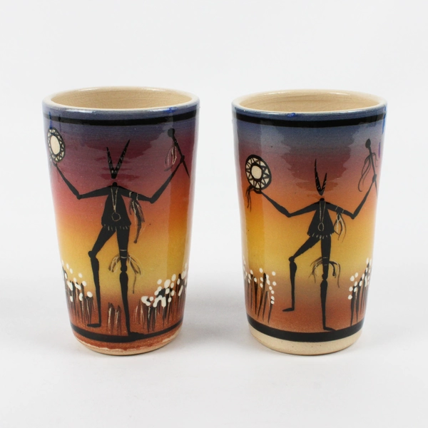 Set of 2 Vintage 1996 StarKeeper Roger Allen Southwestern Style Ceramic Tumblers