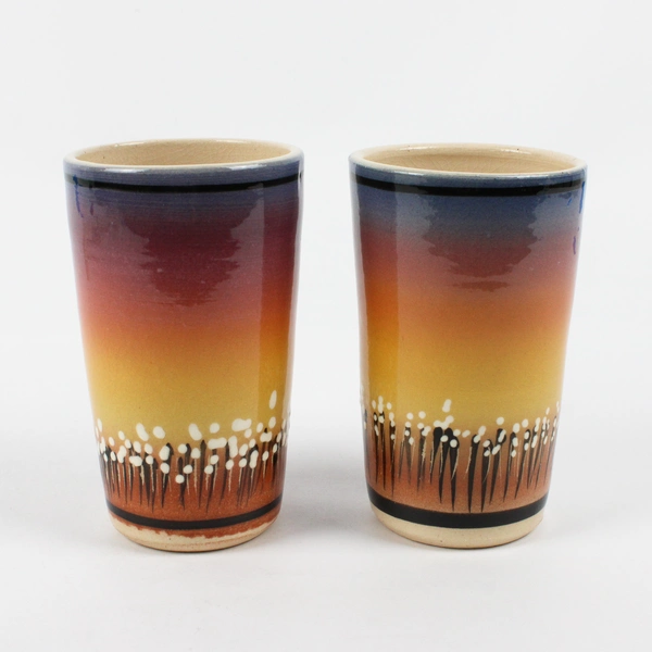 Set of 2 Vintage 1996 StarKeeper Roger Allen Southwestern Style Ceramic Tumblers