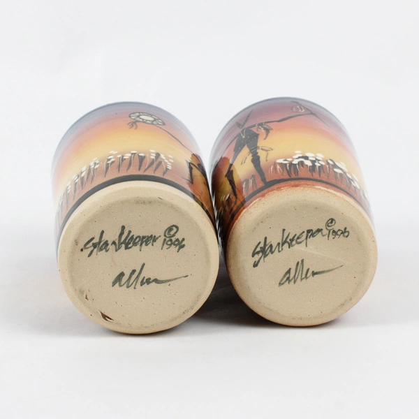 Set of 2 Vintage 1996 StarKeeper Roger Allen Southwestern Style Ceramic Tumblers