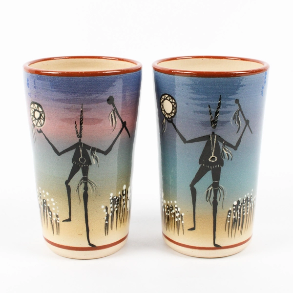 Set of 2 VTG 1996 StarKeeper Roger Allen Southwestern Style Ceramic Tumblers