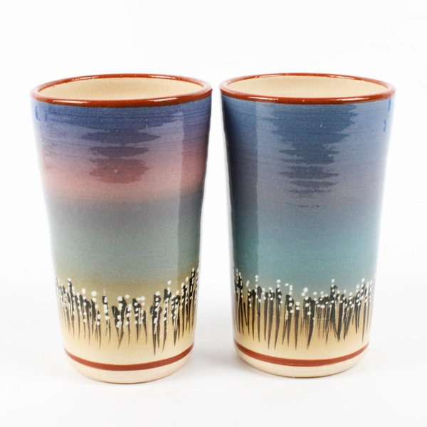 Set of 2 VTG 1996 StarKeeper Roger Allen Southwestern Style Ceramic Tumblers