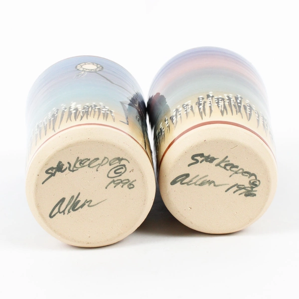 Set of 2 VTG 1996 StarKeeper Roger Allen Southwestern Style Ceramic Tumblers