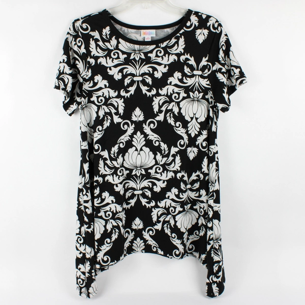 LuLaRoe Black and White Floral Short-Sleeve T-Shirt Women's Small