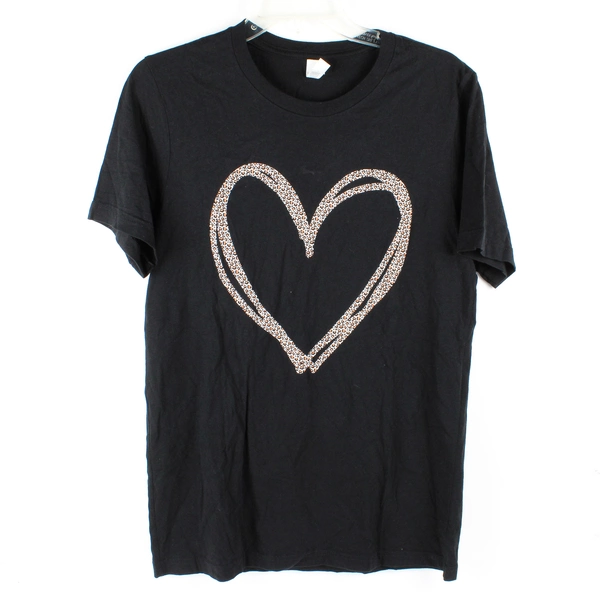 Bella + Canvas Leopard Print Heart Graphic Black T-Shirt Women's Medium