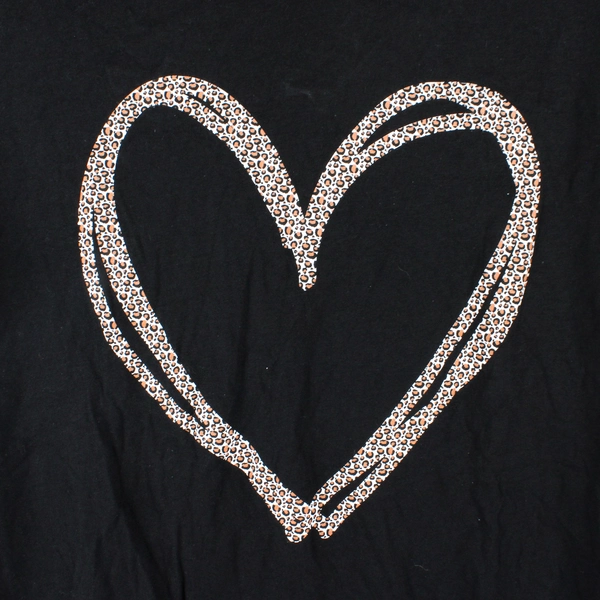 Bella + Canvas Leopard Print Heart Graphic Black T-Shirt Women's Medium