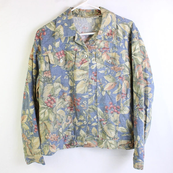 VTG Norm Thompson Floral Pattern Button-Front Jacket Women's Large FLAWED
