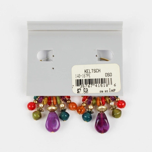 Colorful Glass and Bead Earrings Gold Tone Dangle Hoop Women's Fashion