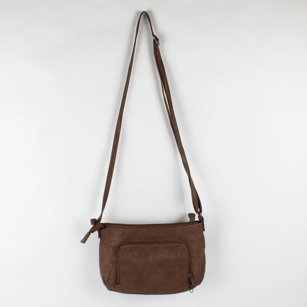 MultiSac Brown Faux Leather Vinyl Floral Crossbody Purse