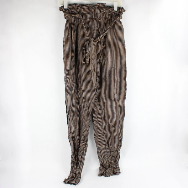 Point Sur Women's 2T Blue and Tan Stripe Ruffle Waist Trousers with Belt