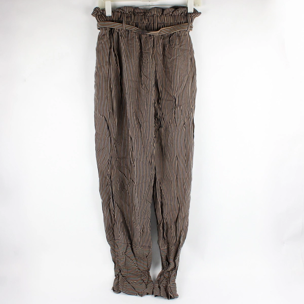 Point Sur Women's 2T Blue and Tan Stripe Ruffle Waist Trousers with Belt