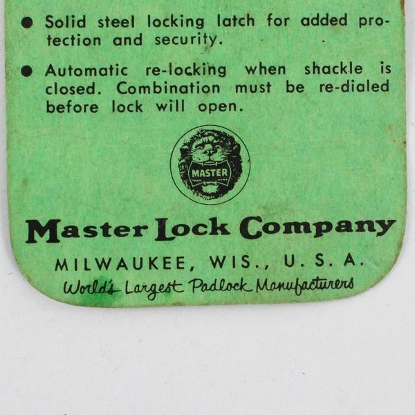 Vintage Master Lock Co. Padlock with Combination