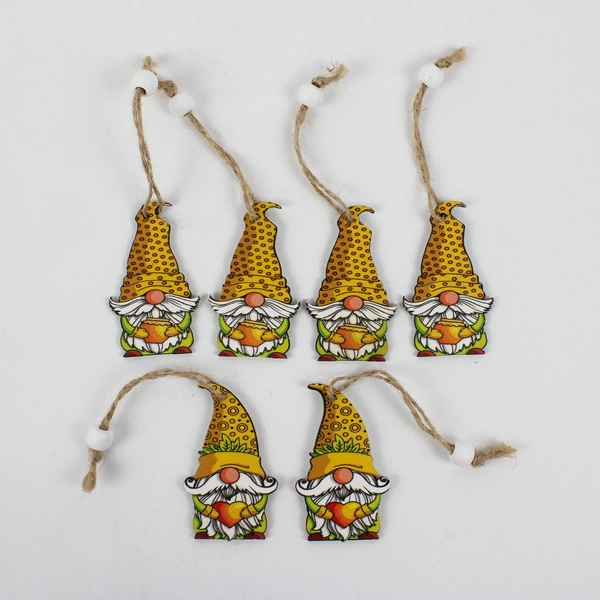 Lot of 10 Yellow Honeybee-Themed Wooden Gnome Ornaments