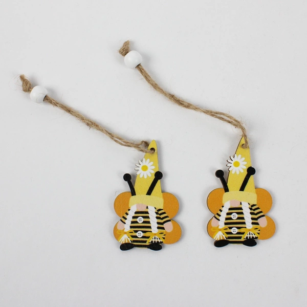 Lot of 10 Yellow Honeybee-Themed Wooden Gnome Ornaments