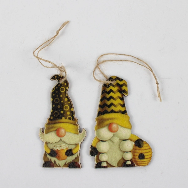 Lot of 10 Yellow Honeybee-Themed Wooden Gnome Ornaments