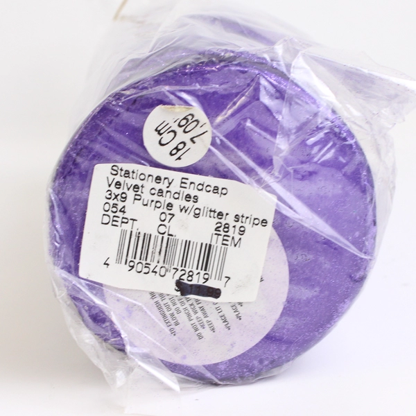 Velvet Candles Purple Pillar Candle With Glitter Stripes 3 x 9