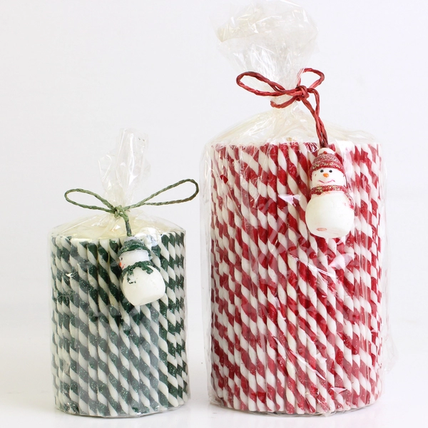 Set of 2 Zodax Candy Cane Striped Pillar Candles 4 and 6 Inch Red and Green