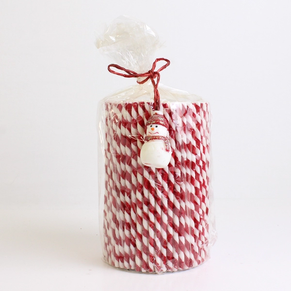 Set of 2 Zodax Candy Cane Striped Pillar Candles 4 and 6 Inch Red and Green