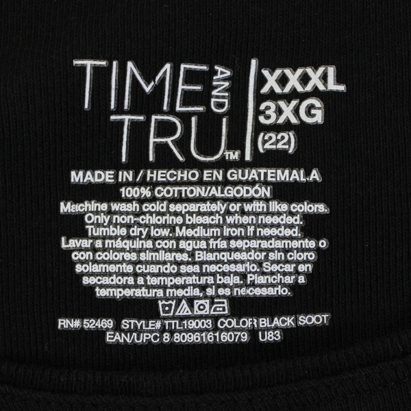 Time And Tru Solid Black Color Short Sleeve T-Shirt Women's Size XXXL (3XL)