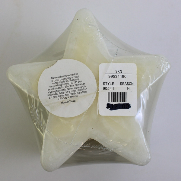 White Color Collections 6 x 6 Star Shaped Christmas Pillar Candle