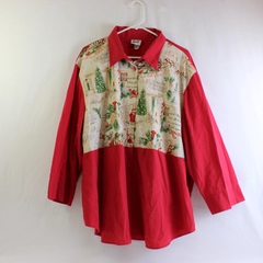 Tap & Co Red Christmas Quarter Length Sleeve Button Up Women's Size 3X