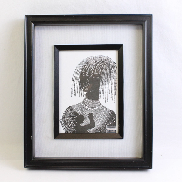 African Batik Framed Print Mother with Child Heidi Lange 10" x 12"