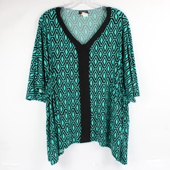 Cocomo Teal/Black Patterned Short Sleeve Blouse Women's Size 2X