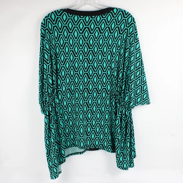 Cocomo Teal/Black Patterned Short Sleeve Blouse Women's Size 2X
