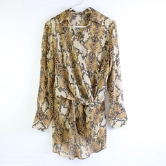 Suzanne Betro Brown Snakeskin Print Blouse Women's Size XL