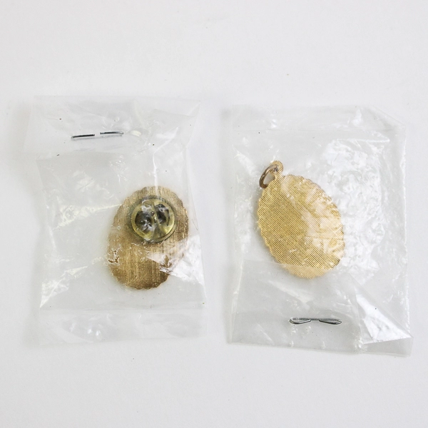 Gold Tone Oval at Or Lapel Pin With A Red Rose And WFC w/ Matching Pendant