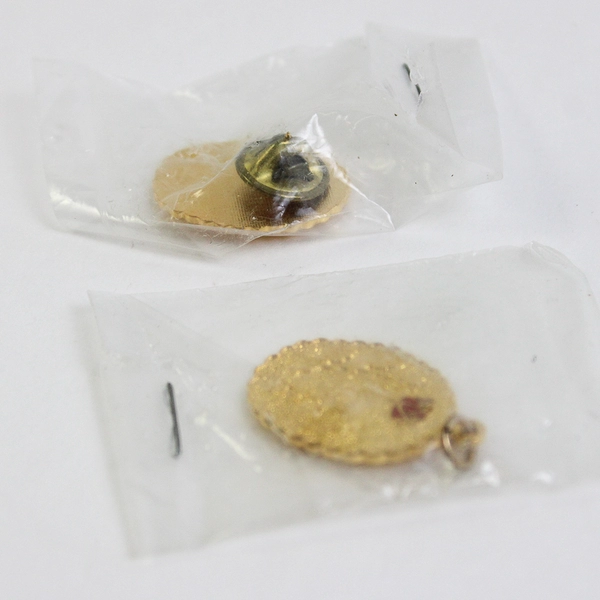 Gold Tone Oval at Or Lapel Pin With A Red Rose And WFC w/ Matching Pendant